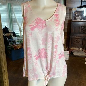 Kikit front twist knot Tank top v neck super soft pink floral tie dye like